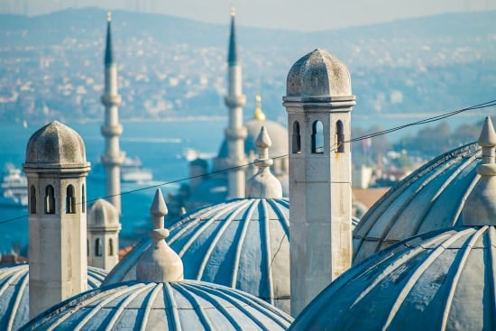 Domes of suleymaniye mosque overlooking the Bosphorus